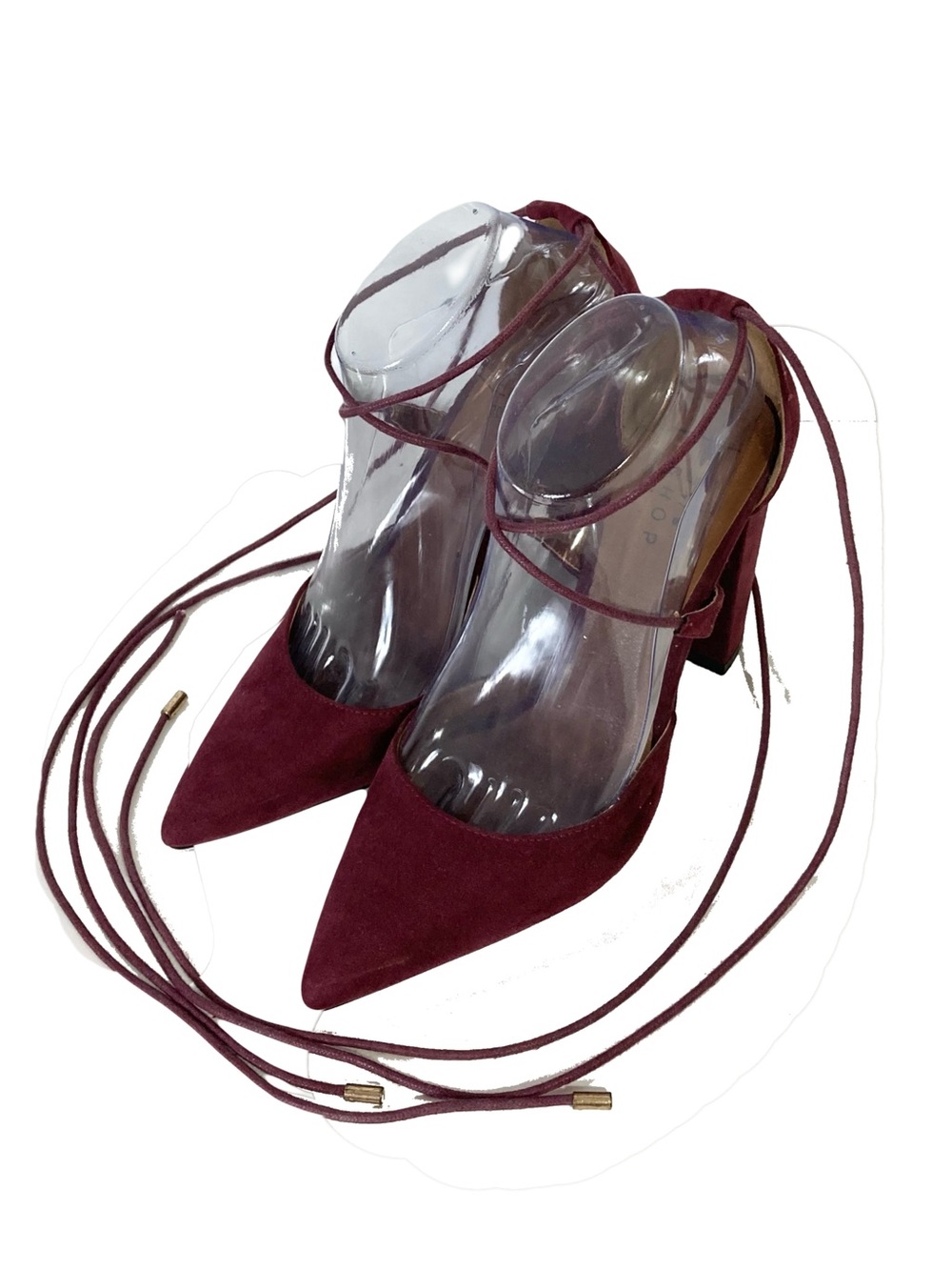 SHU SHOP Heels Women 8 Burgundy Merlot Lace-Up 4 1/4 Heel Point Close Toe